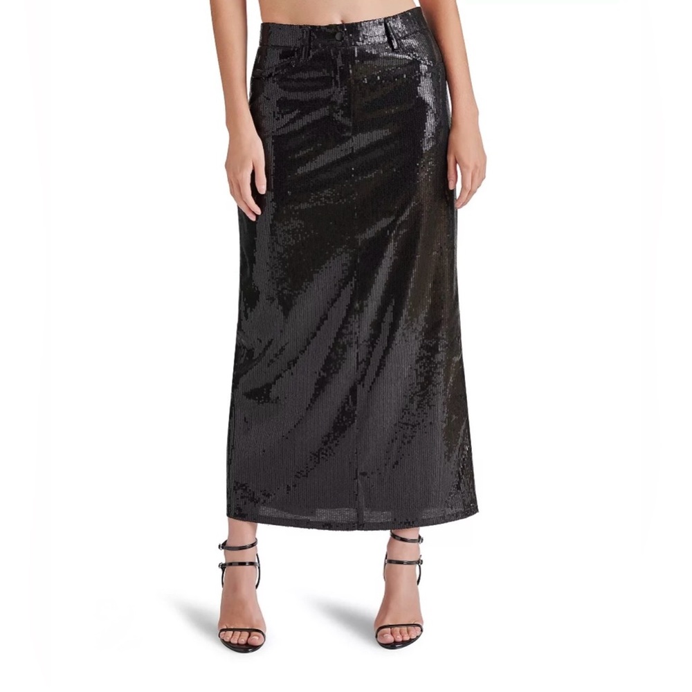 NWT Steve Madden Shimmering Sequin Black Maxi Skirt with Pockets